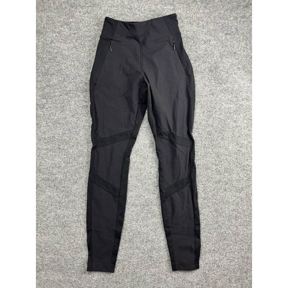 Athleta Leggings Womens 0 Black High Rise Mesh Panels Zip Pockets Running Gym